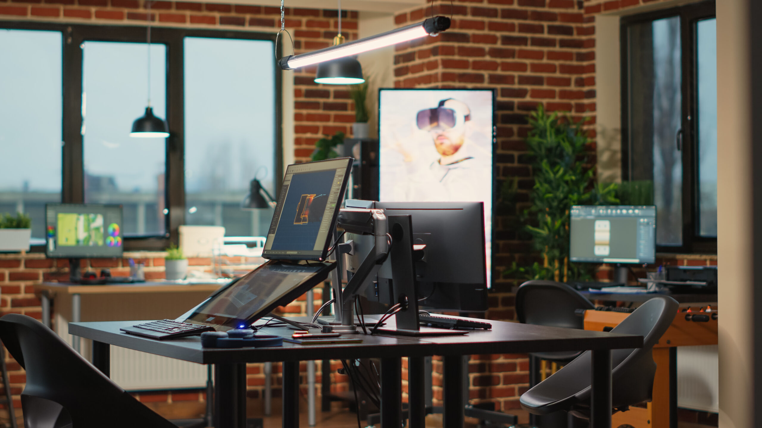 about-02 High Tech Programming Office With Workstations Plan 3d Development Modern Production Running Professional Softwares Programming Technical Prototype Developing Game Scaled